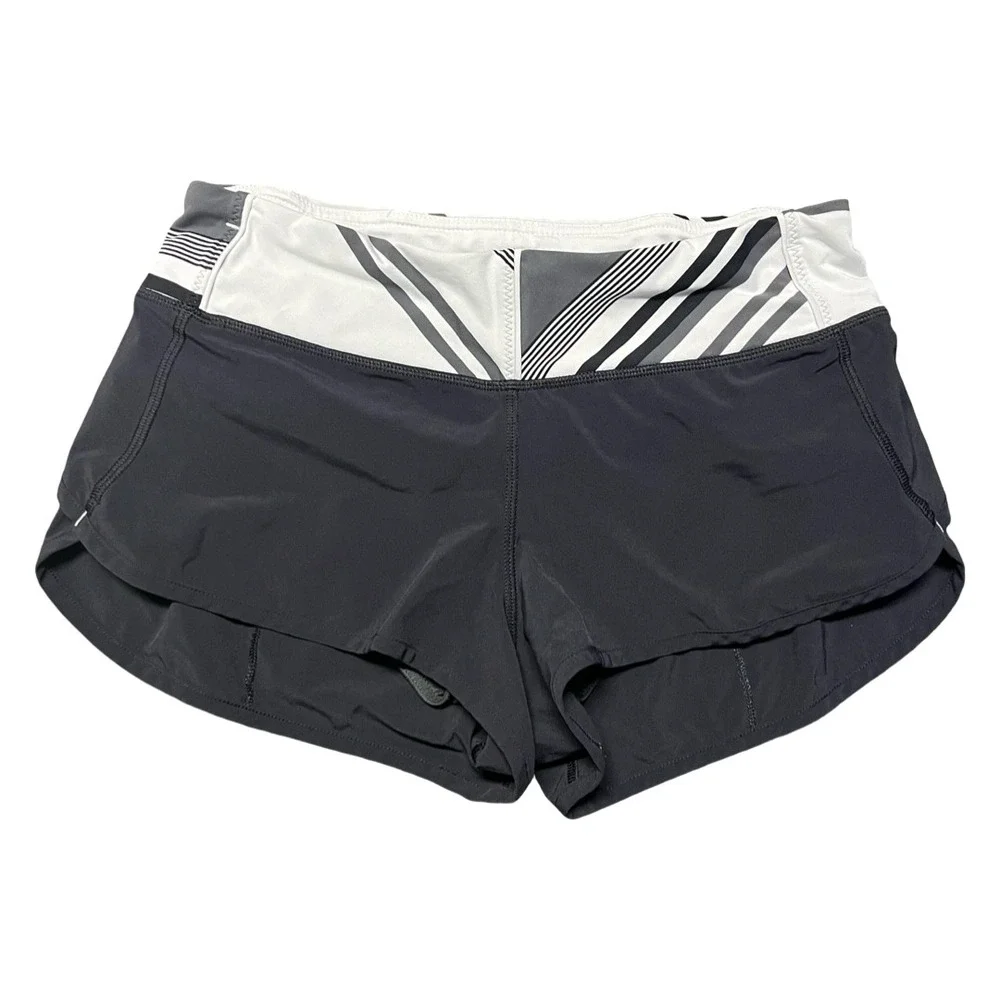 Lululemon Speed Up Shorts Black Gray Striped Running Workout Women's Size 4